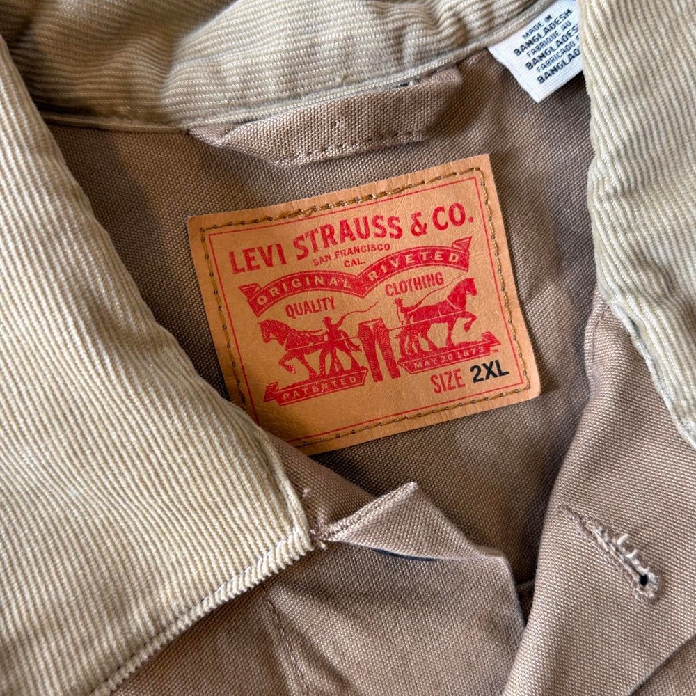 Vintage levi's cream corduroy collar canvas trucker jacket - Picture 2 of 5
